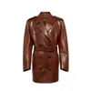 Prada Short Double-breasted Coat In Tobacco-coloured Leather In Brown