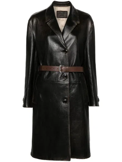 Prada Leather Coat In Black