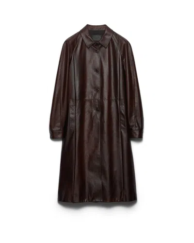 Prada Leather Coat In Cocoa Brown