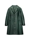 Prada Leather Coat In Green