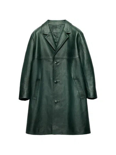 Prada Leather Coat In Green
