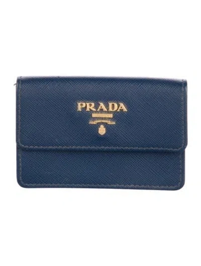 Pre-owned Prada Leather Coin Pouch In Blue