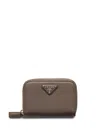 Prada Leather Coin Purse In Grey