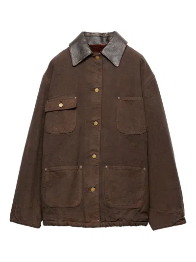PRADA LEATHER-COLLAR CANVAS JACKET