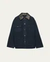 Prada Oversized Cotton Leather-trimmed Jacket In Blue