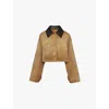Prada Leather-collar Cropped Cotton Jacket In Neutral