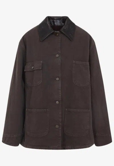 PRADA LEATHER-COLLAR OVERSHIRT