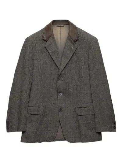 Prada Einreihiges Sakko Mit Lederkragen In Gray
