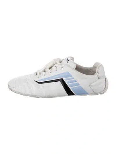 Pre-owned Prada Leather Colorblock Pattern Athletic Sneakers In Blue/white