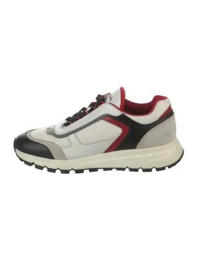 Pre-owned Prada Leather Colorblock Pattern Athletic Sneakers In White