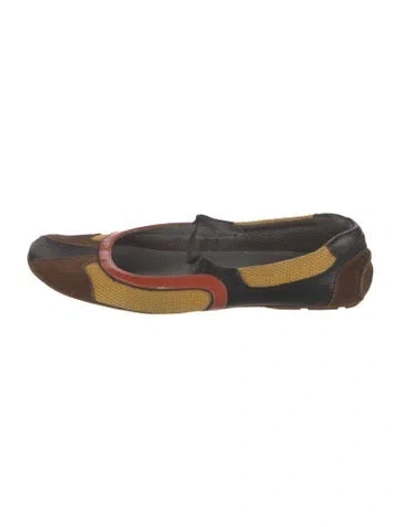 Pre-owned Prada Leather Colorblock Pattern Ballet Flats In Brown