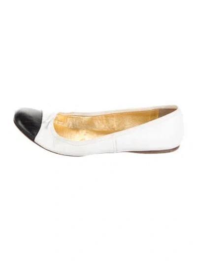 Pre-owned Prada Leather Colorblock Pattern Ballet Flats In White