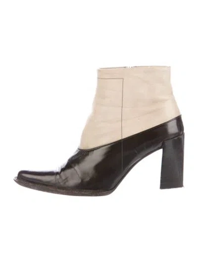 Pre-owned Prada Leather Colorblock Pattern Boots In Brown