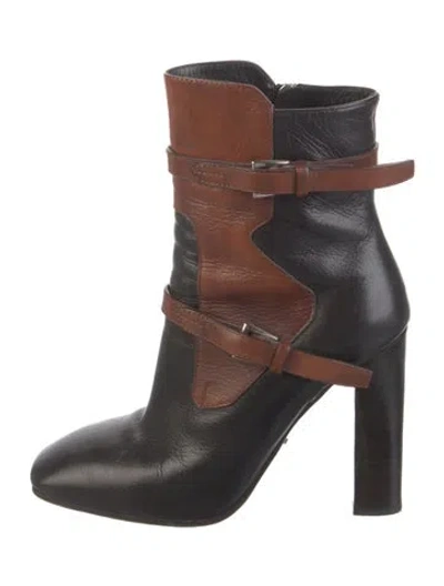 Pre-owned Prada Leather Colorblock Pattern Boots In Multi