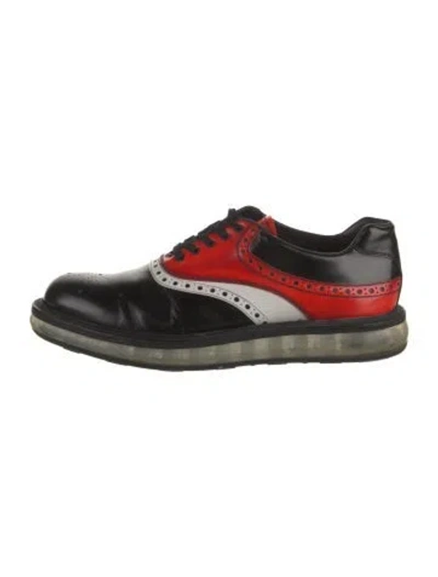 Pre-owned Prada Leather Colorblock Pattern Brogues In Black