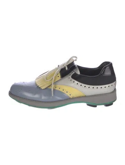 Pre-owned Prada Leather Colorblock Pattern Brogues In Blue