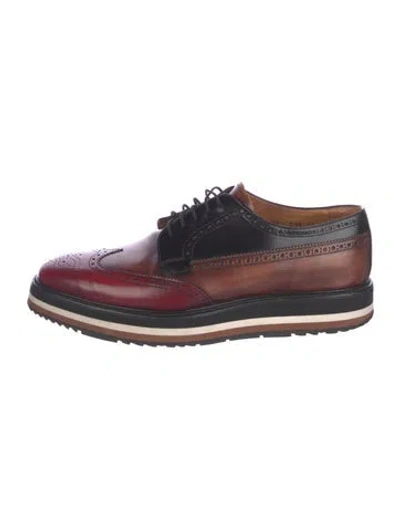 Pre-owned Prada Leather Colorblock Pattern Brogues In Brown
