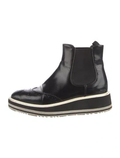 Pre-owned Prada Leather Colorblock Pattern Chelsea Boots In Black