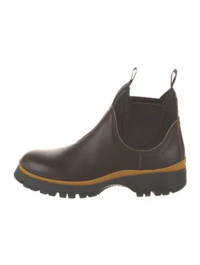 Pre-owned Prada Leather Colorblock Pattern Chelsea Boots In Brown