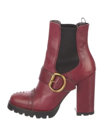 Pre-owned Prada Leather Colorblock Pattern Chelsea Boots In Red