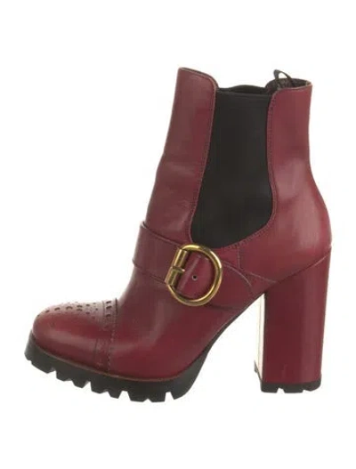 Pre-owned Prada Leather Colorblock Pattern Chelsea Boots In Red