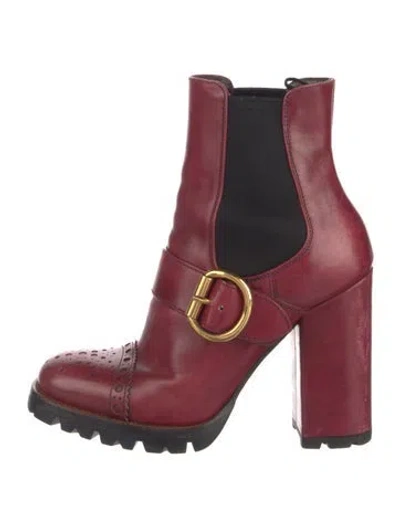 Pre-owned Prada Leather Colorblock Pattern Chelsea Boots In Red