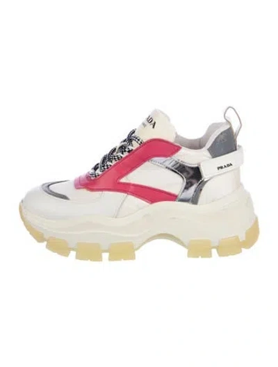 Pre-owned Prada Leather Colorblock Pattern Chunky Sneakers In Neutrals