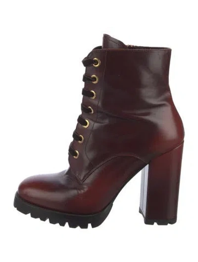 Pre-owned Prada Leather Colorblock Pattern Combat Boots In Black