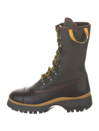 Pre-owned Prada Leather Colorblock Pattern Combat Boots In Green
