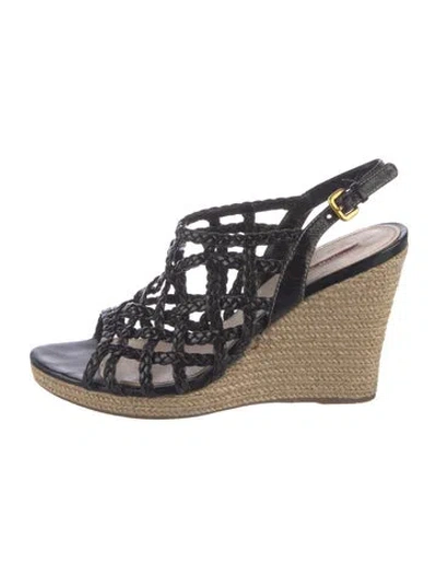 Pre-owned Prada Leather Colorblock Pattern Espadrilles In Black