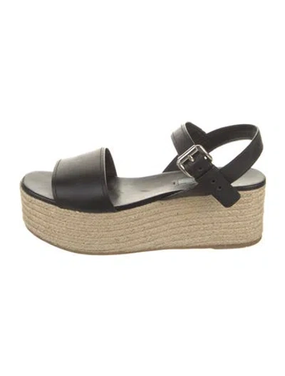 Pre-owned Prada Leather Colorblock Pattern Espadrilles In Black