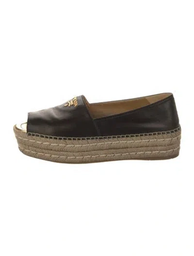 Pre-owned Prada Leather Colorblock Pattern Espadrilles In Black