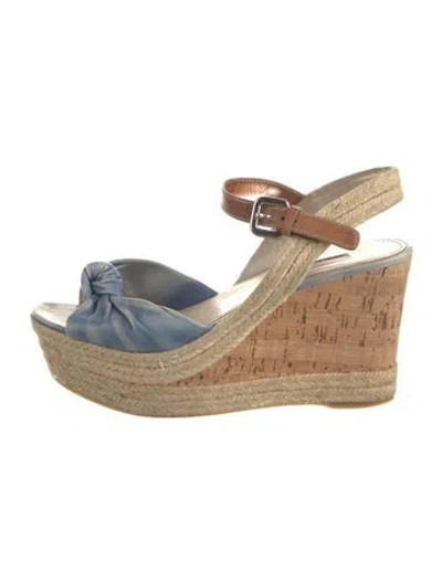 Pre-owned Prada Leather Colorblock Pattern Espadrilles In Blue