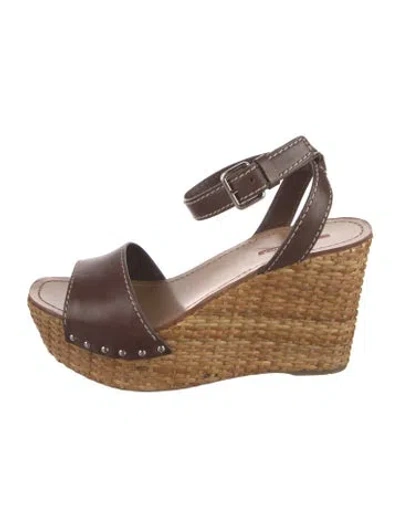 Pre-owned Prada Leather Colorblock Pattern Espadrilles In Brown