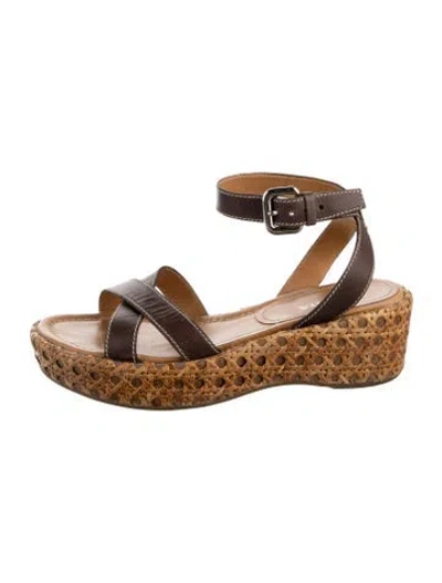 Pre-owned Prada Leather Colorblock Pattern Espadrilles In Brown
