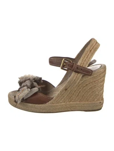 Pre-owned Prada Leather Colorblock Pattern Espadrilles In Brown
