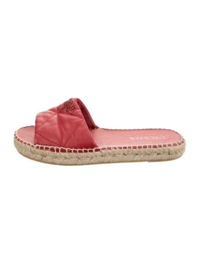 Pre-owned Prada Leather Colorblock Pattern Espadrilles In Red