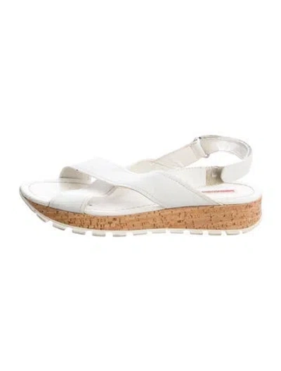 Pre-owned Prada Leather Colorblock Pattern Espadrilles In White