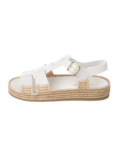 Pre-owned Prada Leather Colorblock Pattern Espadrilles In White