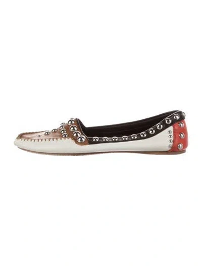 Pre-owned Prada Leather Colorblock Pattern Flats In Black