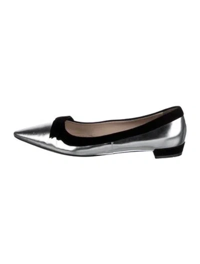 Pre-owned Prada Leather Colorblock Pattern Flats In Silver