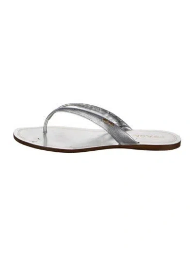 Pre-owned Prada Leather Colorblock Pattern Flip Flops In Silver