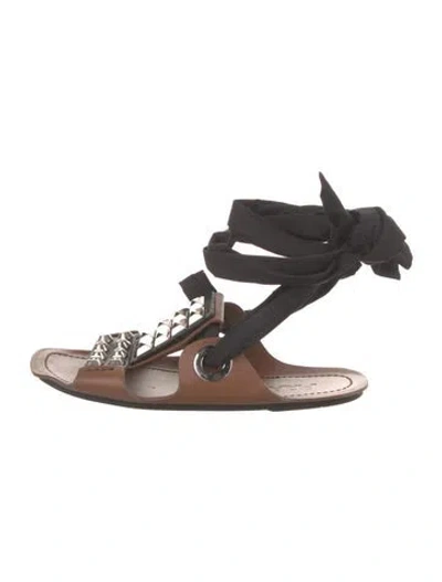 Pre-owned Prada Leather Colorblock Pattern Gladiator Sandals In Brown