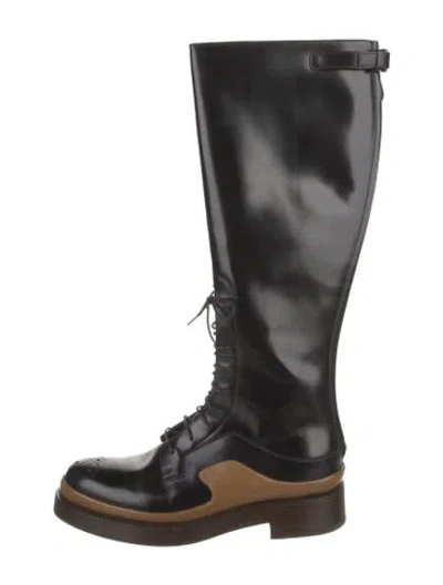 Pre-owned Prada Leather Colorblock Pattern Lace-up Boots