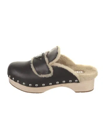 Pre-owned Prada Leather Colorblock Pattern Mules In Black
