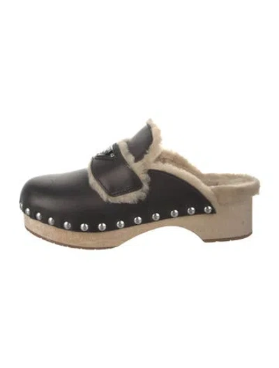 Pre-owned Prada Leather Colorblock Pattern Mules In Black