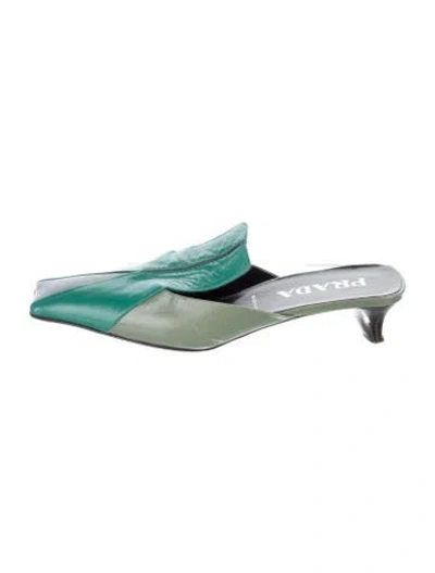 Pre-owned Prada Leather Colorblock Pattern Mules In Green