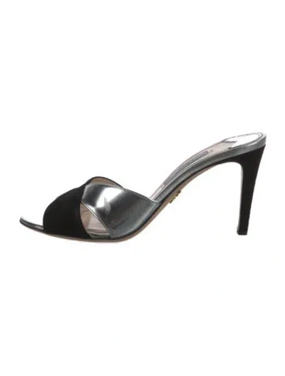 Pre-owned Prada Leather Colorblock Pattern Mules In Silver