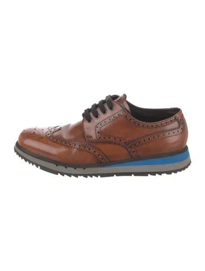 Pre-owned Prada Leather Colorblock Pattern Oxfords In Brown