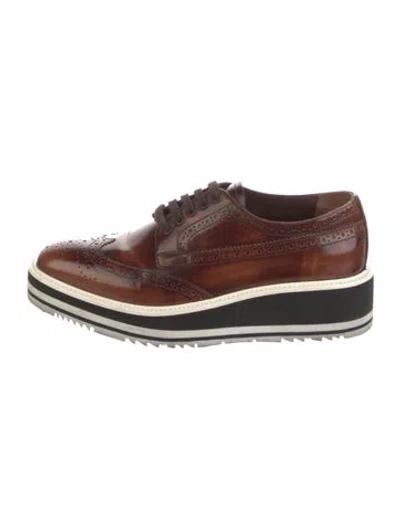 Pre-owned Prada Leather Colorblock Pattern Oxfords In Brown